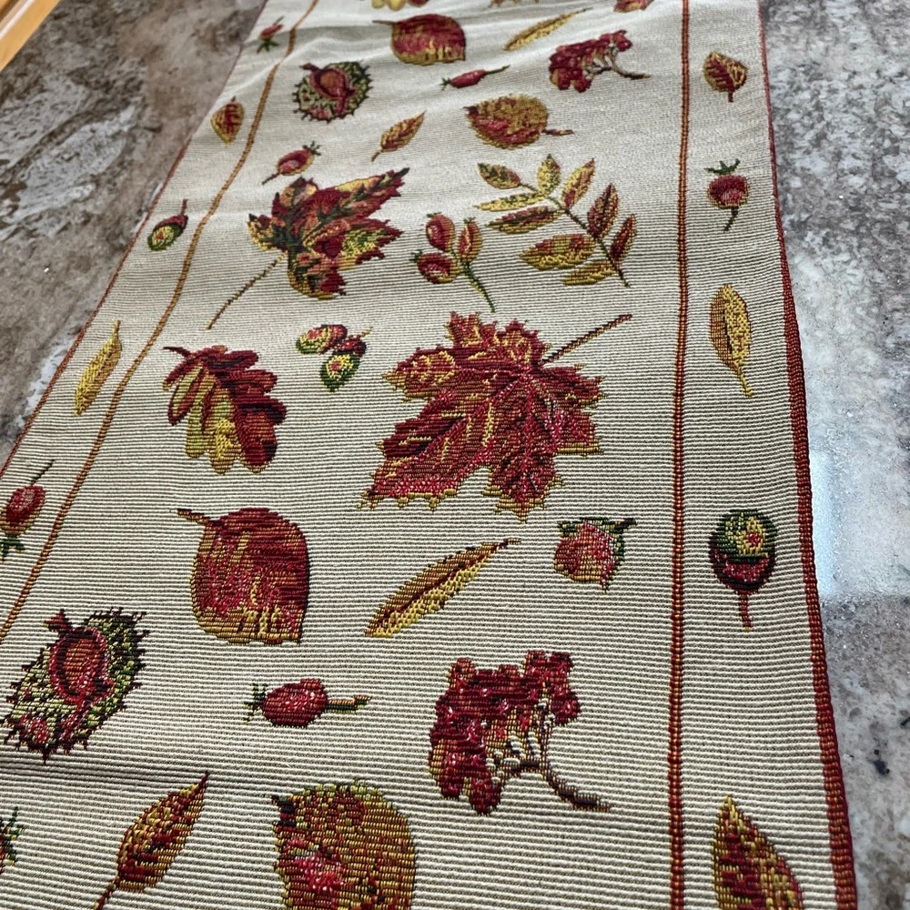 Autumn Leaves Woven Table Runner - Cream, Red & Gold - Picture 1 of 6